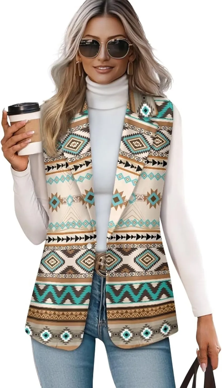 Aztec Vest Women,Western Vest For Women,Women Suit Vest,Sleeveless Blazers,S-5XL