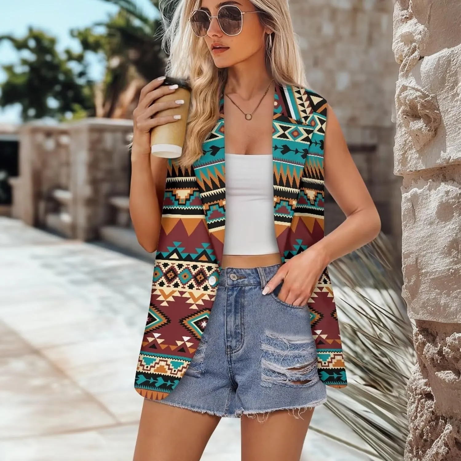Aztec Vest Women,Western Vest For Women,Women Suit Vest,Sleeveless Blazers,S-5XL