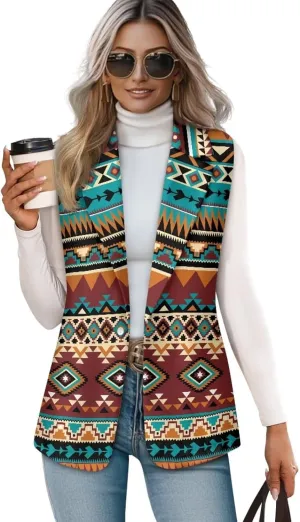 Aztec Vest Women,Western Vest For Women,Women Suit Vest,Sleeveless Blazers,S-5XL