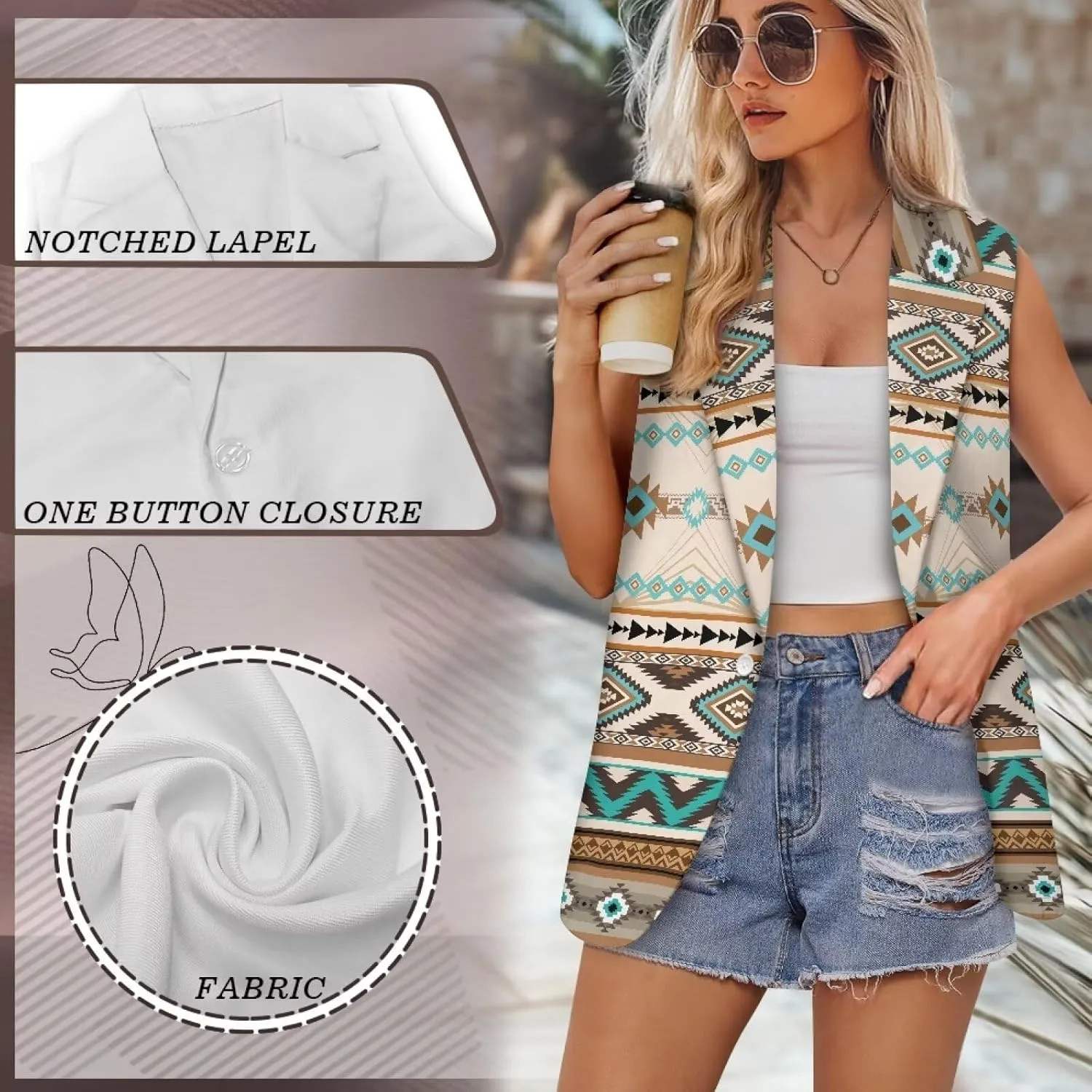 Aztec Vest Women,Western Vest For Women,Women Suit Vest,Sleeveless Blazers,S-5XL