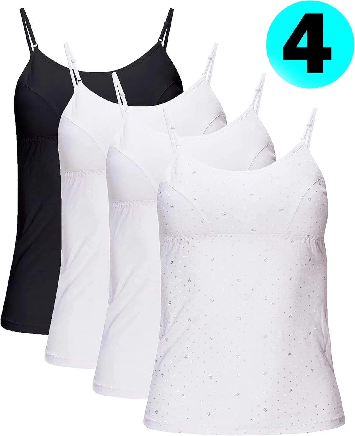 B2BODY Girls Camisole Undershirts with Shelf Bra  Cotton Girls Cami, Multi-Pack