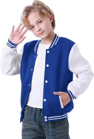 babyhealthy Kids Boys Varsity Jacket Baseball Jacket Casual Sport Cardigan Sweatshirt Youth 2-13 Year