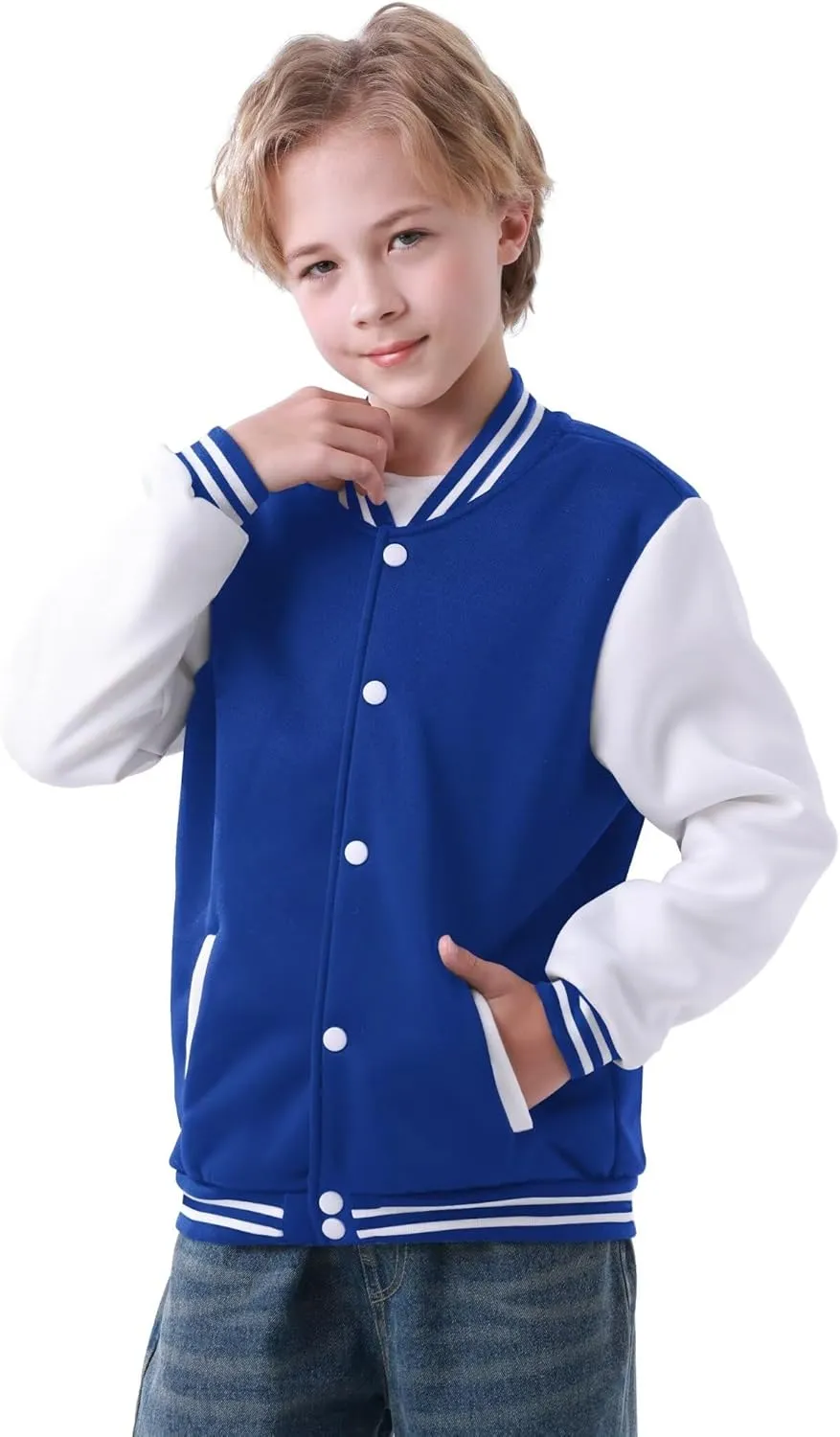 babyhealthy Kids Boys Varsity Jacket Baseball Jacket Casual Sport Cardigan Sweatshirt Youth 2-13 Year