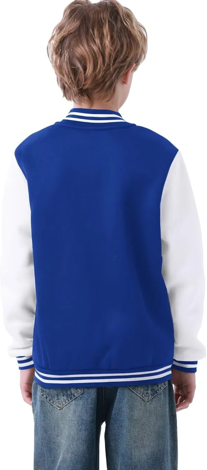 babyhealthy Kids Boys Varsity Jacket Baseball Jacket Casual Sport Cardigan Sweatshirt Youth 2-13 Year