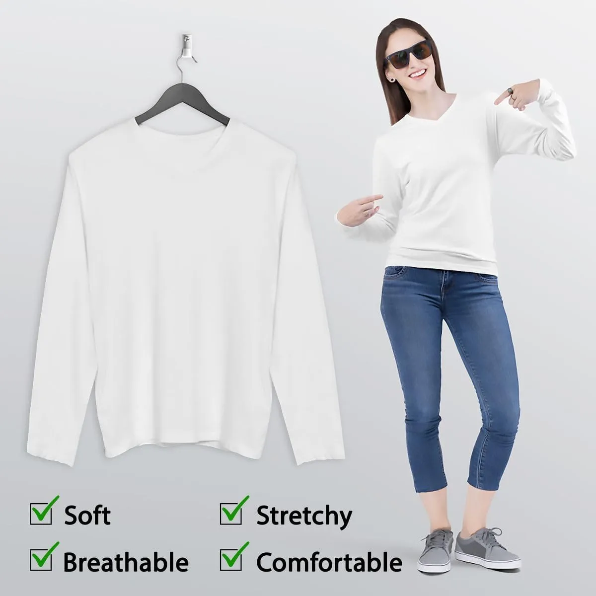BaHoki Essentials Long Sleeve V-Neck Undershirts - Great Stretch and Layering Piece - 5 Pack
