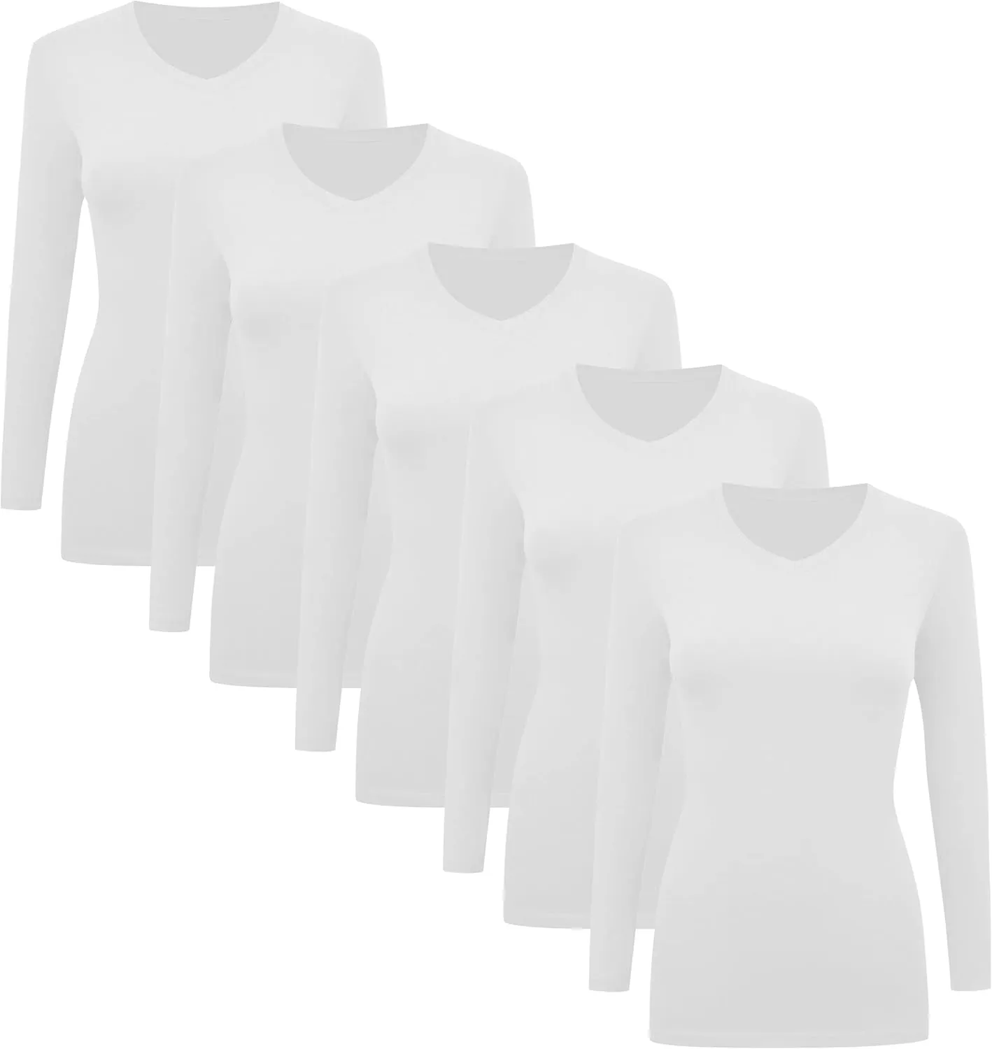 BaHoki Essentials Long Sleeve V-Neck Undershirts - Great Stretch and Layering Piece - 5 Pack