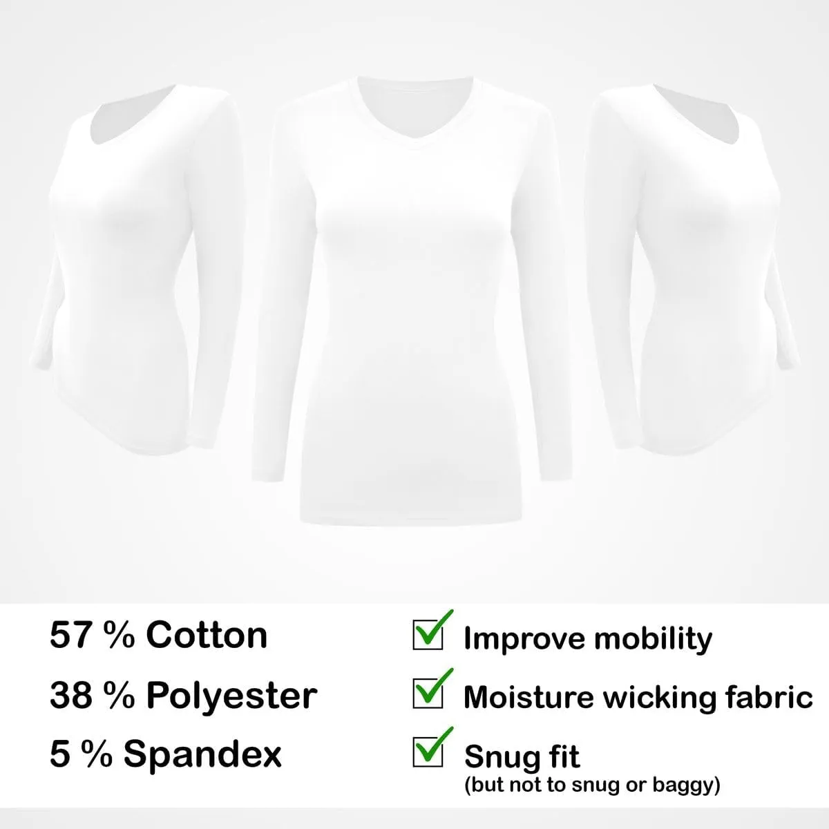 BaHoki Essentials Long Sleeve V-Neck Undershirts - Great Stretch and Layering Piece - 5 Pack