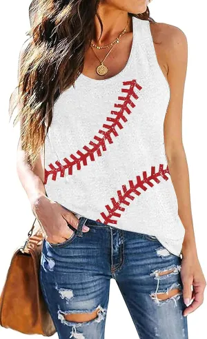 Baseball Shirt Women Baseball Tank Tops Baseball Heart Graphic Shirts Baseball Sleeveless Casual Baseball Game Vest Tops