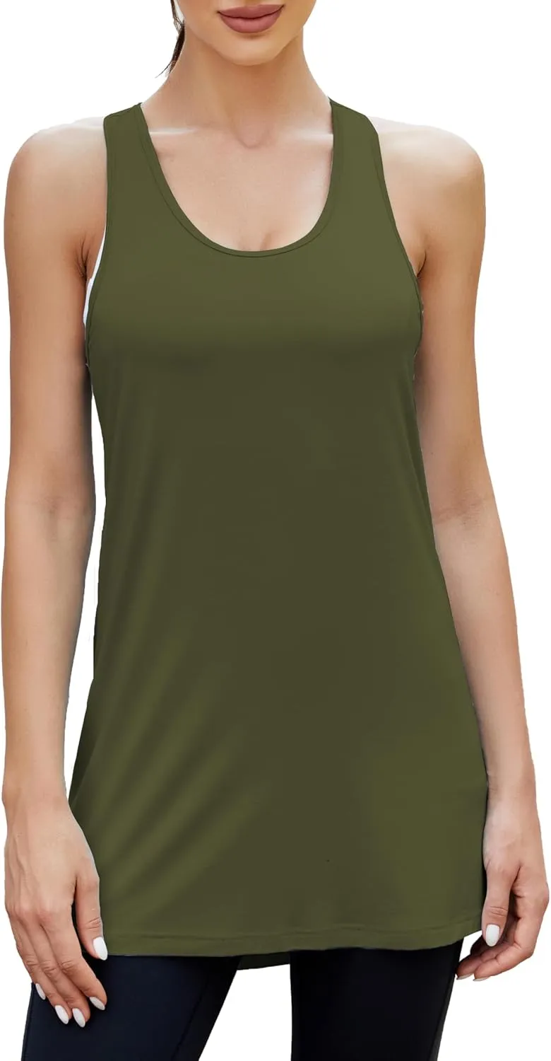 Bestisun Women Workout Athletic Yoga Shirts Loose Fit Racerback Long Tank Tops