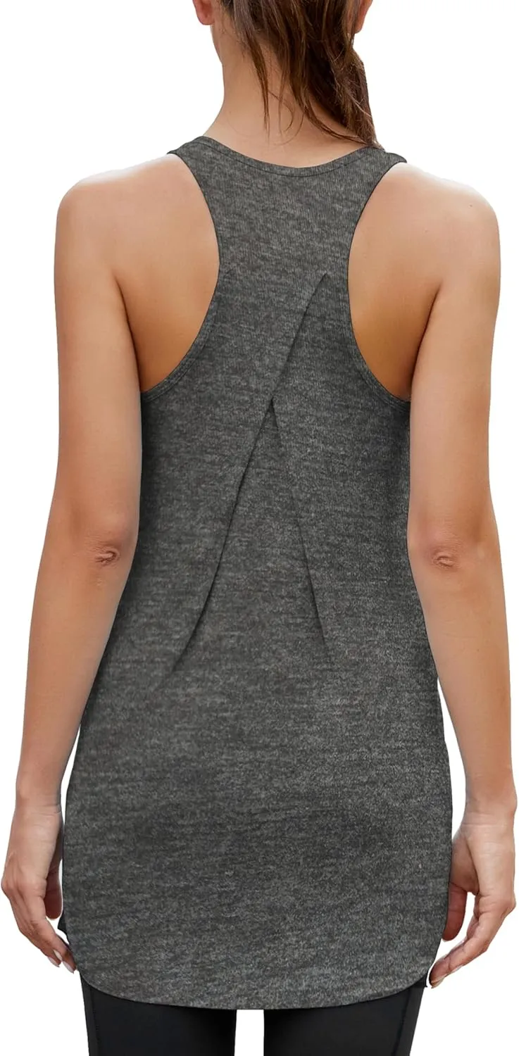 Bestisun Women Workout Athletic Yoga Shirts Loose Fit Racerback Long Tank Tops