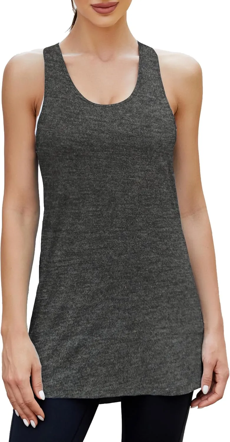 Bestisun Women Workout Athletic Yoga Shirts Loose Fit Racerback Long Tank Tops