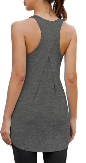 Bestisun Women Workout Athletic Yoga Shirts Loose Fit Racerback Long Tank Tops