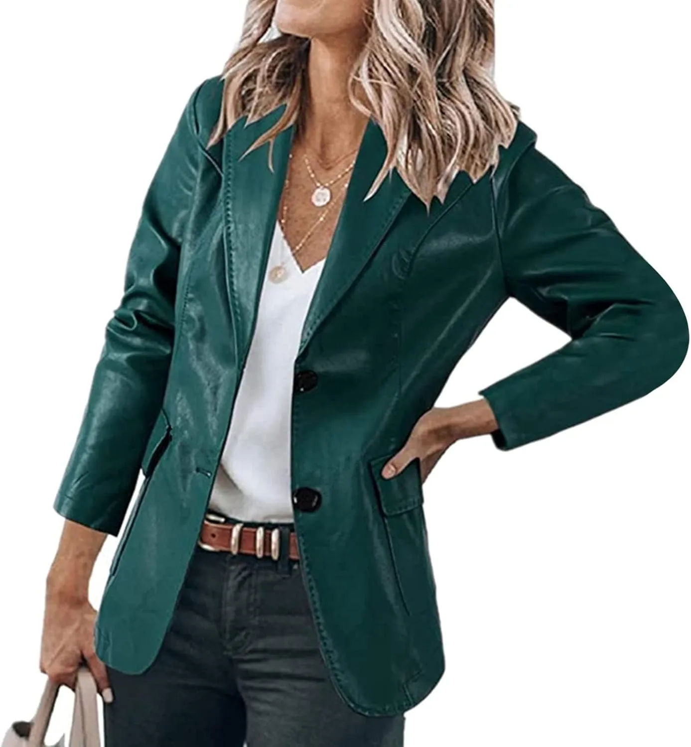 Blazers for Women 2025 Fashion Motorcycle Leather Jacket Coat Dressy Open Front Office Bussiness Blazer Jackets
