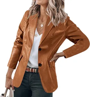 Blazers for Women 2025 Fashion Motorcycle Leather Jacket Coat Dressy Open Front Office Bussiness Blazer Jackets