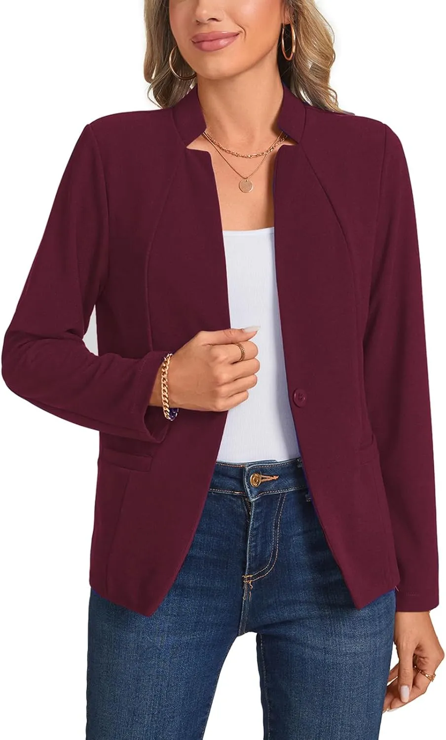Blazers for Women Casual Long Sleeve Button Front Work Office Blazers Jacket with Pockets 2025, S-2XL