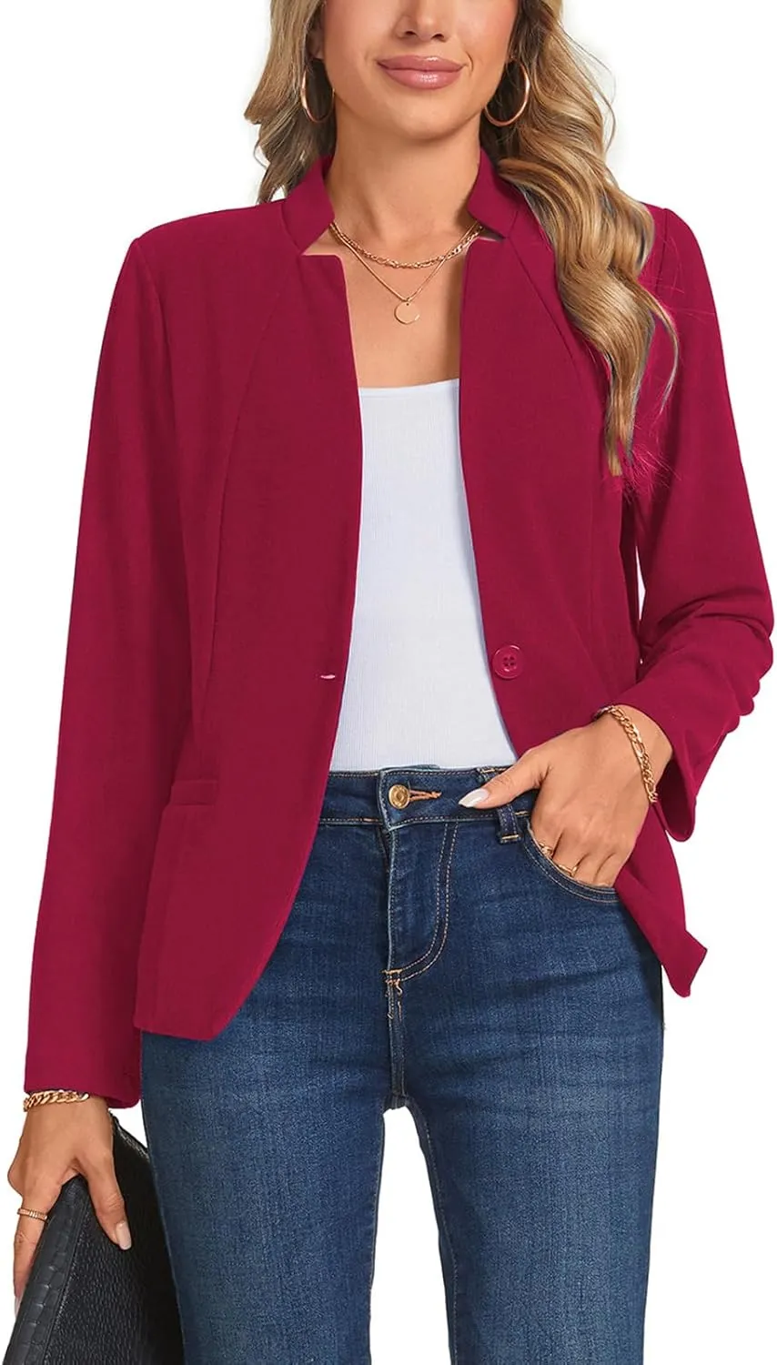 Blazers for Women Casual Long Sleeve Button Front Work Office Blazers Jacket with Pockets 2025, S-2XL