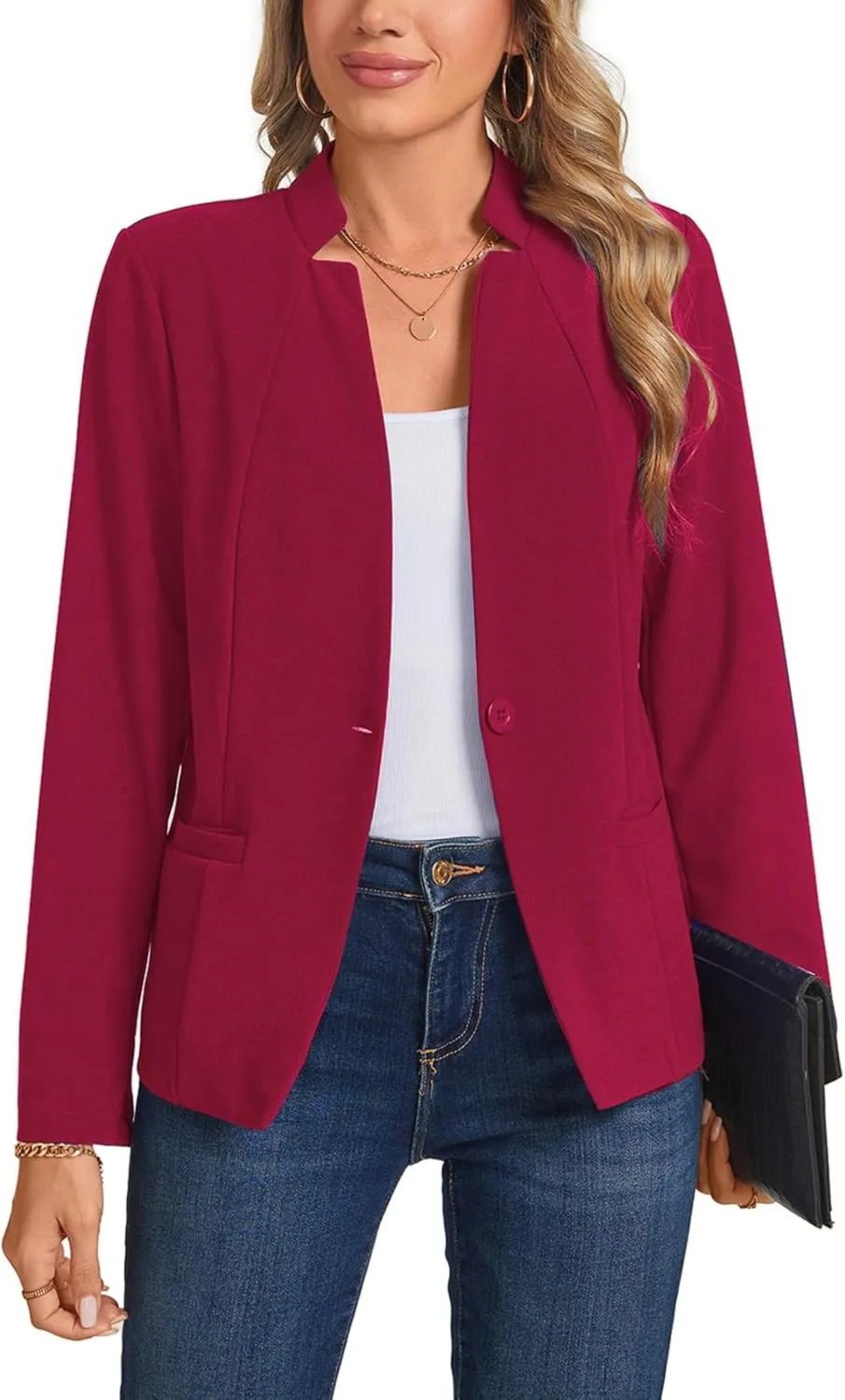 Blazers for Women Casual Long Sleeve Button Front Work Office Blazers Jacket with Pockets 2025, S-2XL
