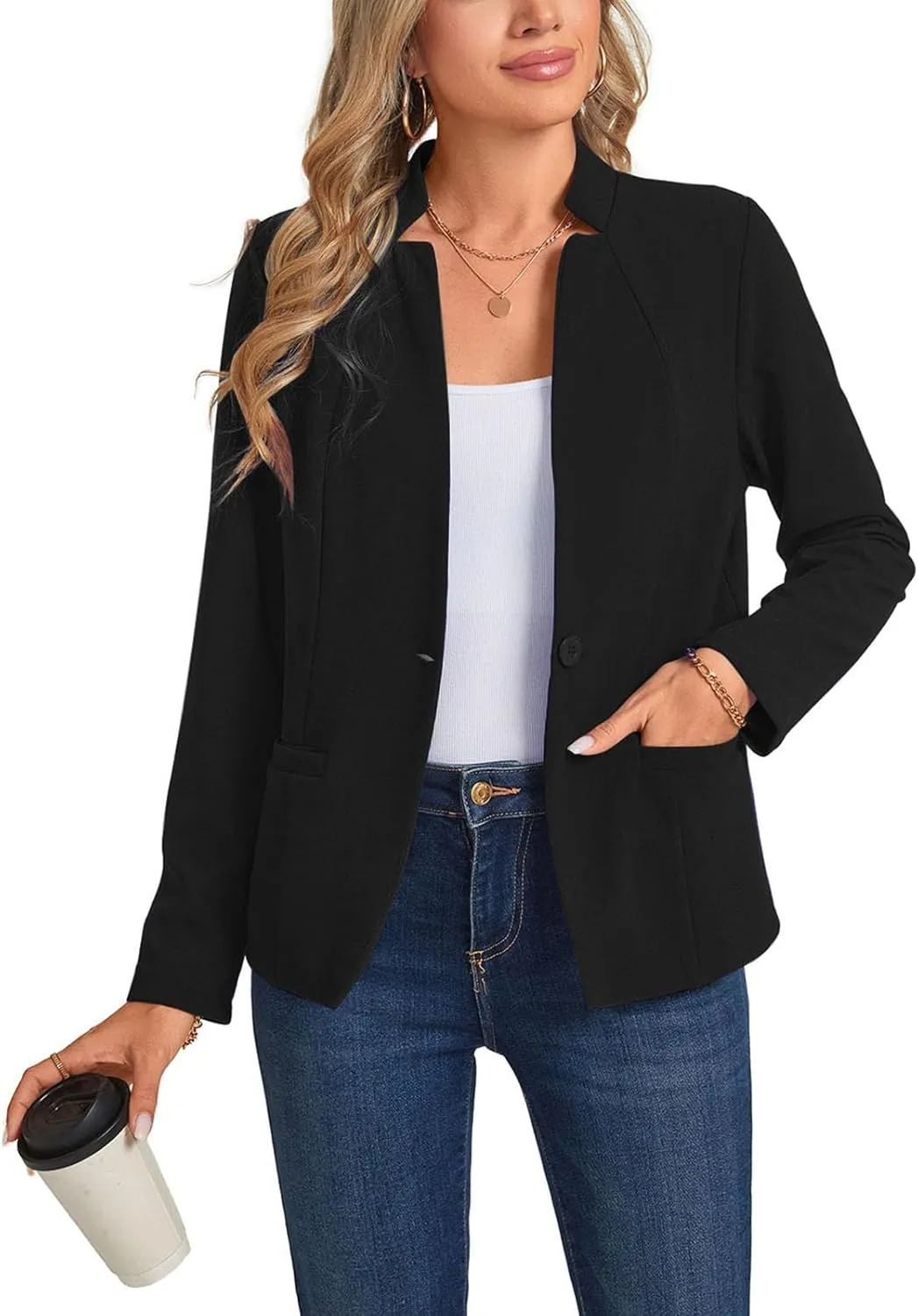 Blazers for Women Casual Long Sleeve Button Front Work Office Blazers Jacket with Pockets 2025, S-2XL