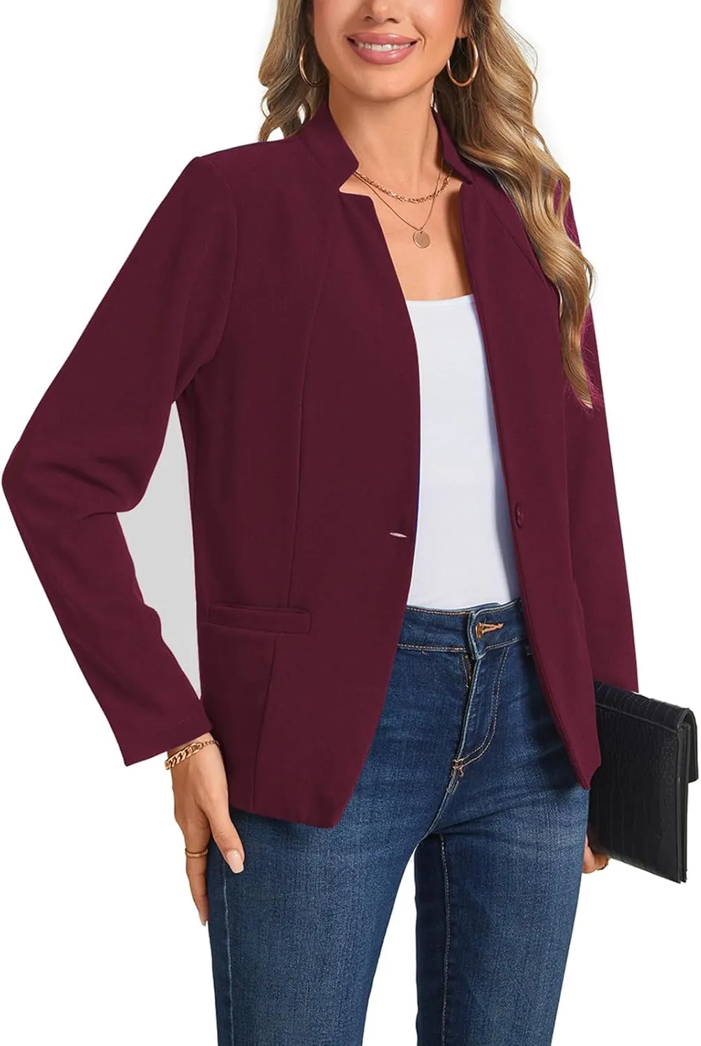 Blazers for Women Casual Long Sleeve Button Front Work Office Blazers Jacket with Pockets 2025, S-2XL