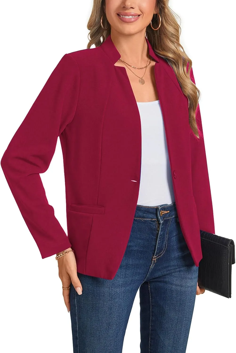 Blazers for Women Casual Long Sleeve Button Front Work Office Blazers Jacket with Pockets 2025, S-2XL
