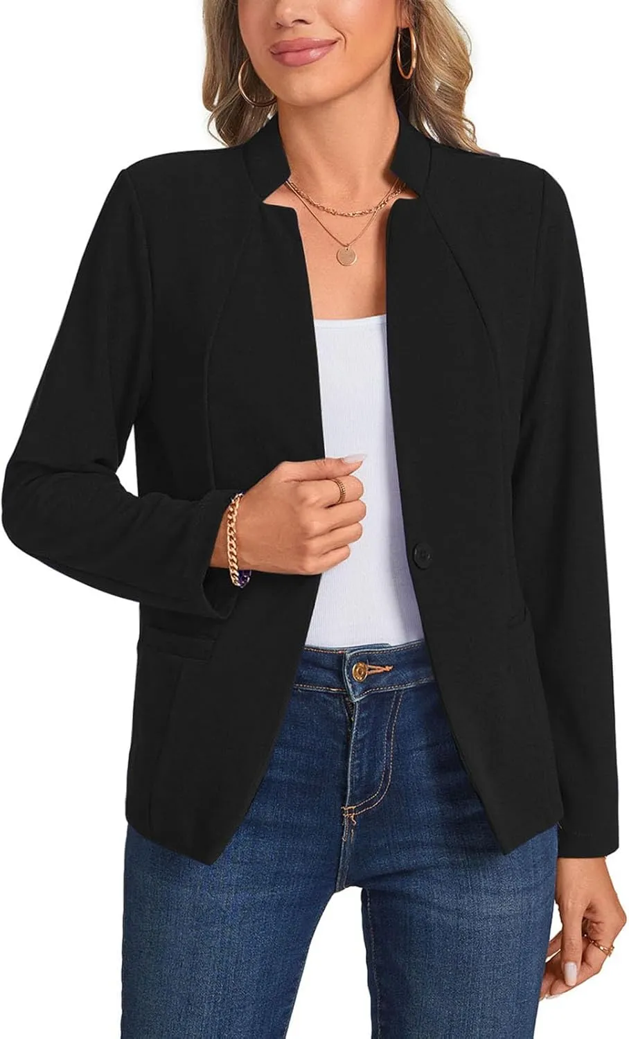 Blazers for Women Casual Long Sleeve Button Front Work Office Blazers Jacket with Pockets 2025, S-2XL