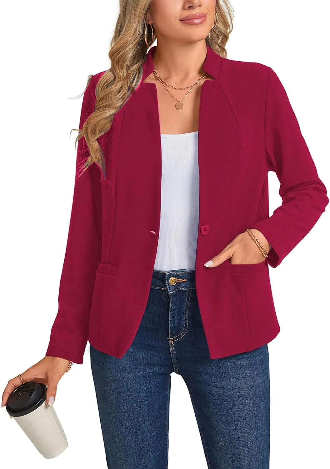 Blazers for Women Casual Long Sleeve Button Front Work Office Blazers Jacket with Pockets 2025, S-2XL