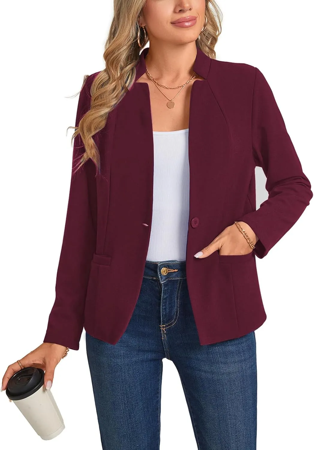 Blazers for Women Casual Long Sleeve Button Front Work Office Blazers Jacket with Pockets 2025, S-2XL