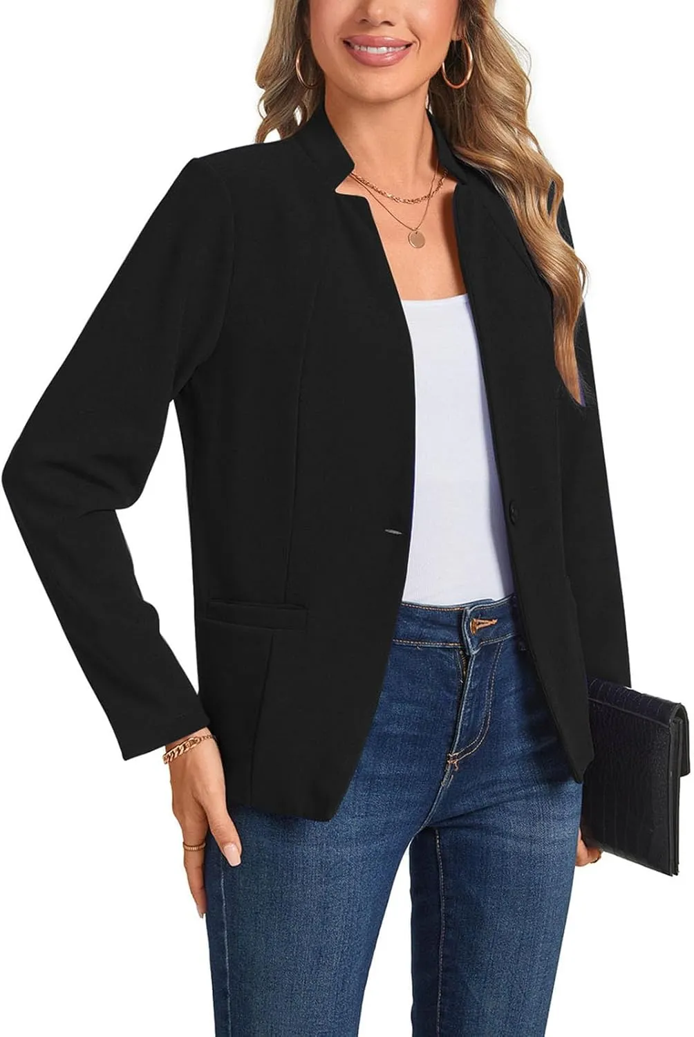 Blazers for Women Casual Long Sleeve Button Front Work Office Blazers Jacket with Pockets 2025, S-2XL