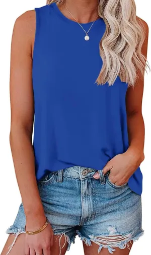 Bliwov Womens 2025 Loose Fit Tank Tops Sleeveless Crewneck Trendy Basic Casual Y2k Outfits Summer Going Out Shirts
