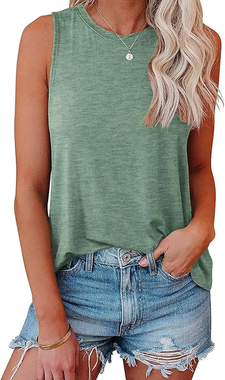Bliwov Womens 2025 Loose Fit Tank Tops Sleeveless Crewneck Trendy Basic Casual Y2k Outfits Summer Going Out Shirts
