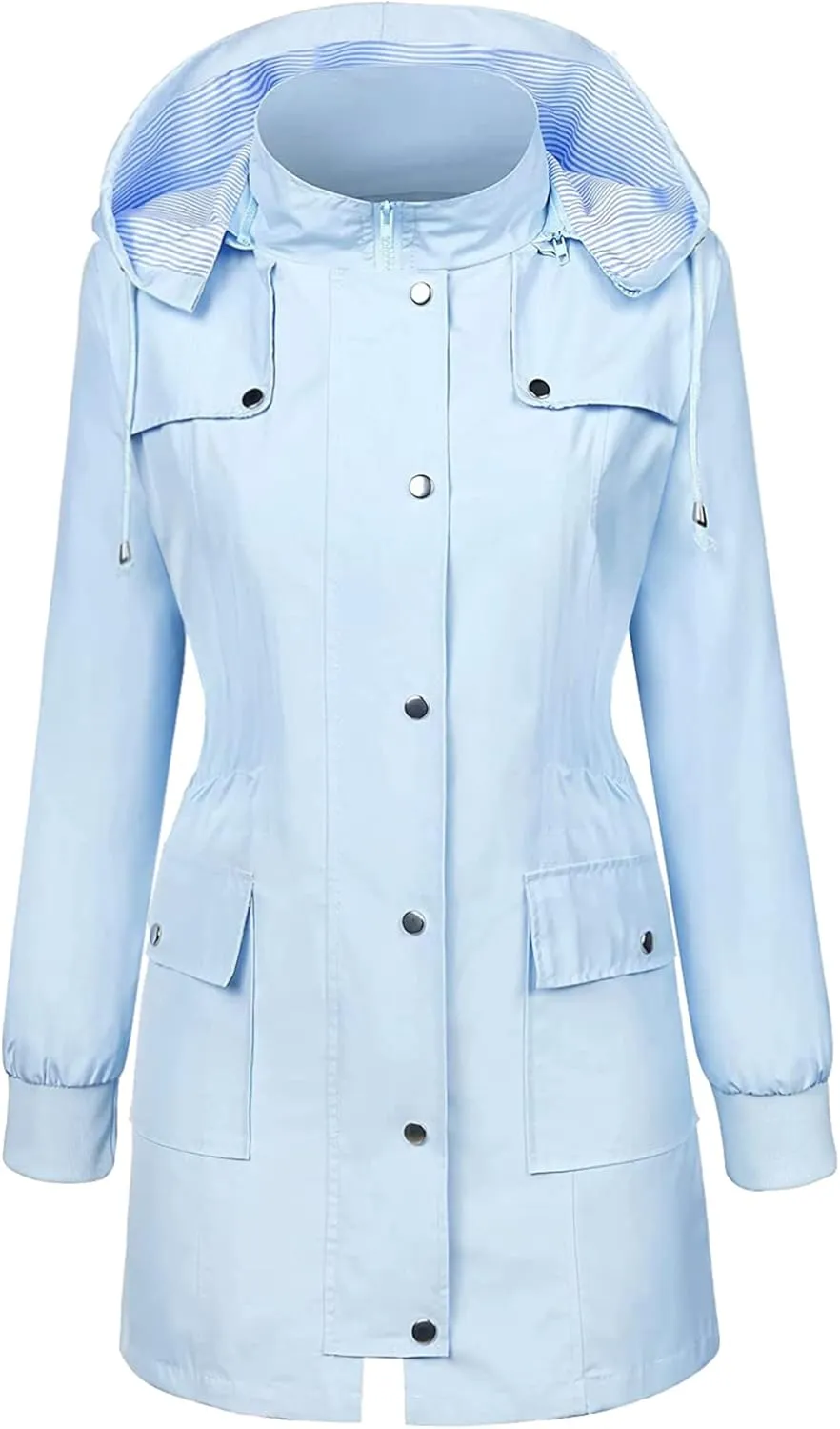Bloggerlove Rain Jacket Women Lightweight Raincoat Waterproof Windbreaker Striped Climbing Outdoor Hooded Trench Coats S-XXL