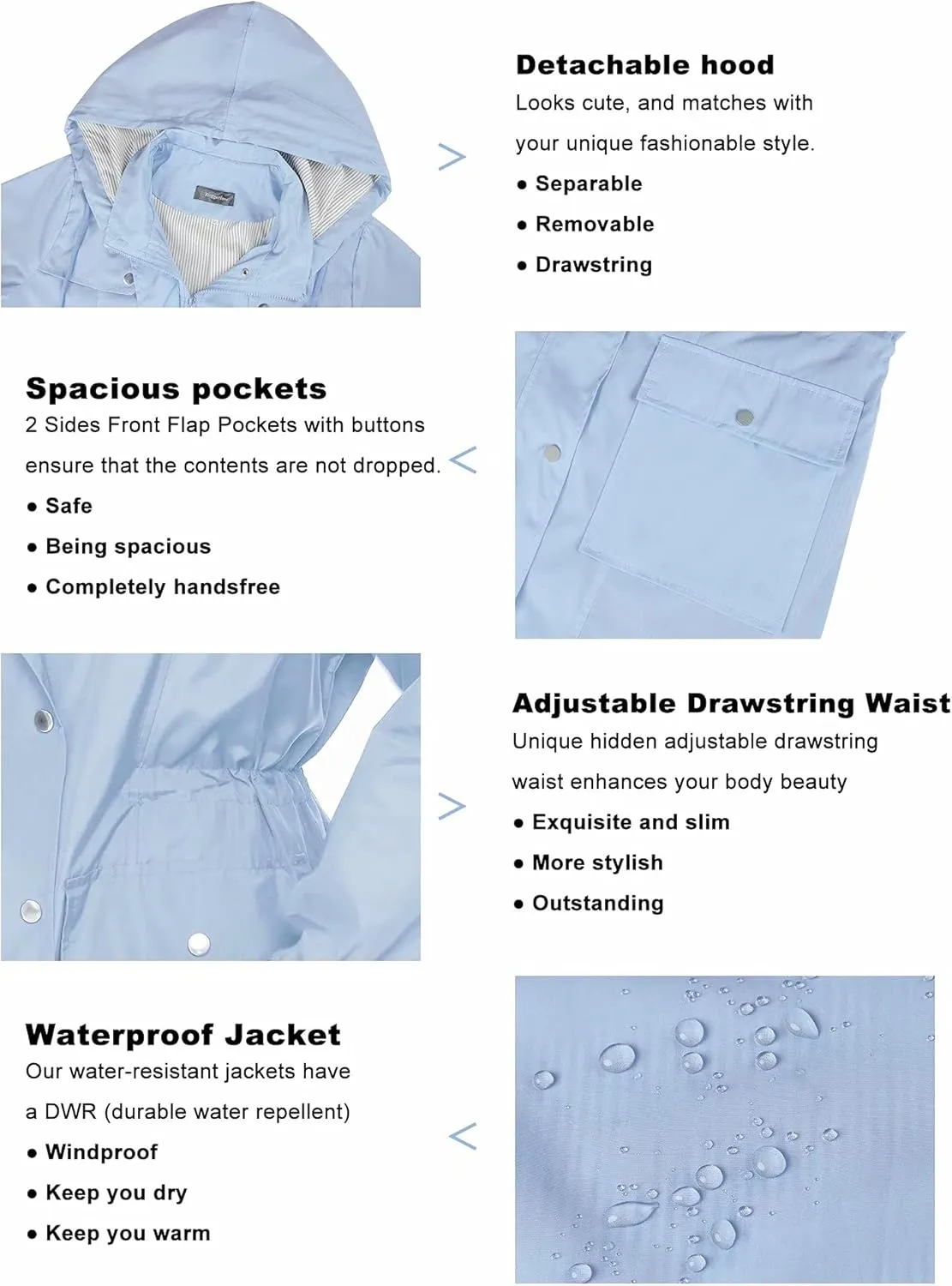 Bloggerlove Rain Jacket Women Lightweight Raincoat Waterproof Windbreaker Striped Climbing Outdoor Hooded Trench Coats S-XXL
