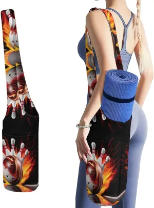Bowling Ball Yoga Mat Bag Canvas Long Tote Yoga Mat with Water Bottle Pockets Large Travel Gym Bag Multi-Functional Fitness Storage Bag Carrier Holder Bag