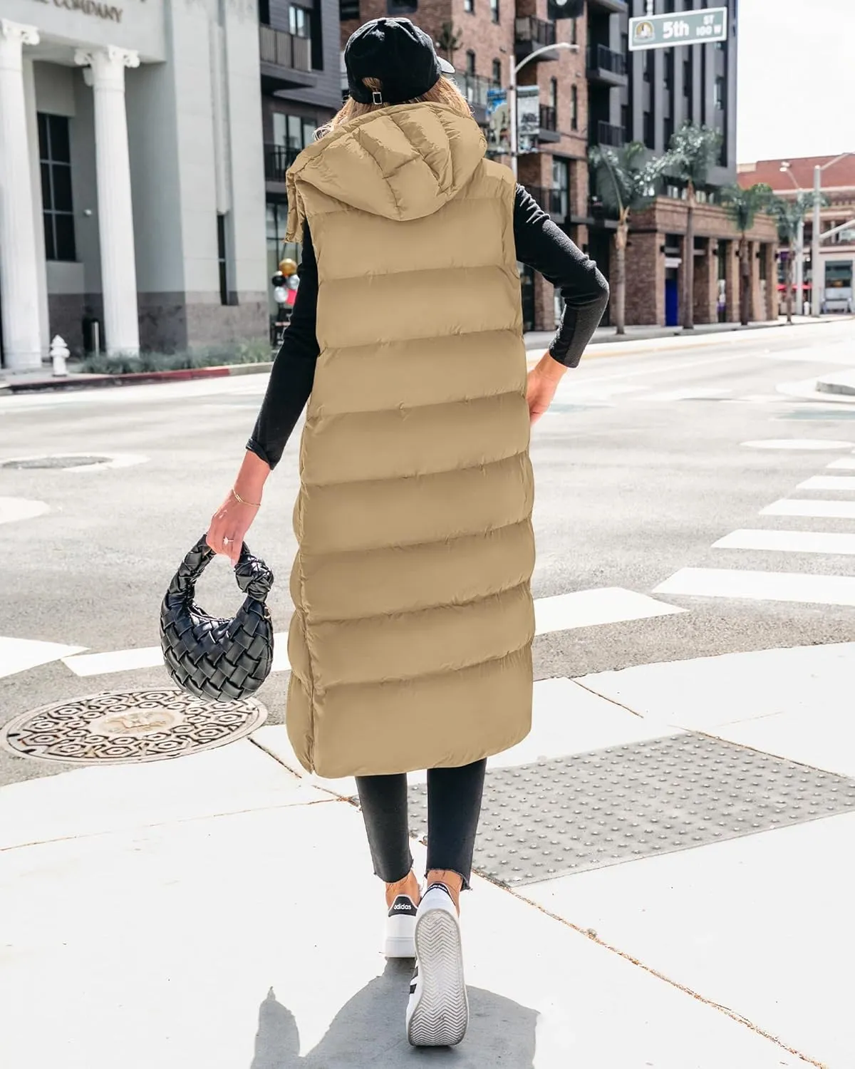 BTFBM Long Puffer Vest Women Quilted Hooded Button Down Zip Up Sleeveless Vests Outerwear Padded Jacket Fall Winter Coat