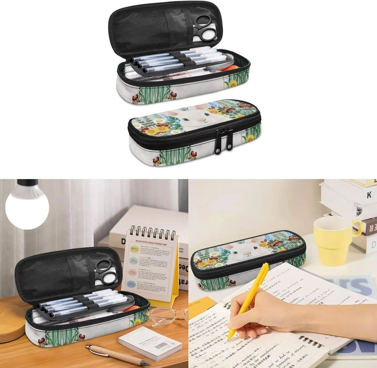 Bunny Backpacks with Lunch Box for Girls Butterfly Print Multi-Functional Insulated Lunch Bag with Containers and Cute Pencil Case for Junior Middle School