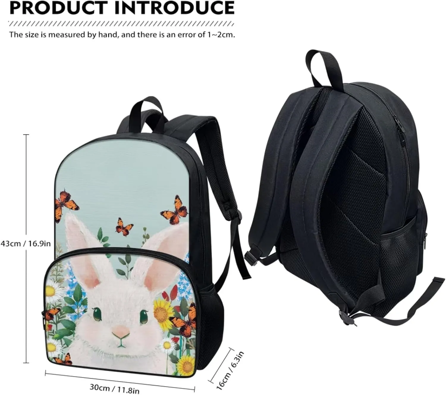 Bunny Backpacks with Lunch Box for Girls Butterfly Print Multi-Functional Insulated Lunch Bag with Containers and Cute Pencil Case for Junior Middle School