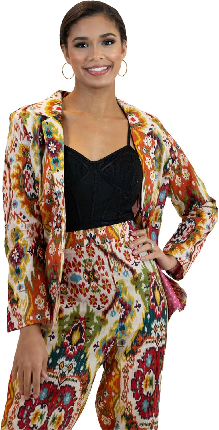 Business Casual Colorful Blazers & Pant Suits for Women Dressy with Pocket - Moroccan Print Women's Suits