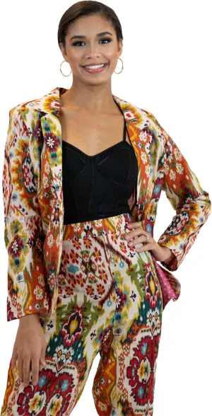 Business Casual Colorful Blazers & Pant Suits for Women Dressy with Pocket - Moroccan Print Women's Suits