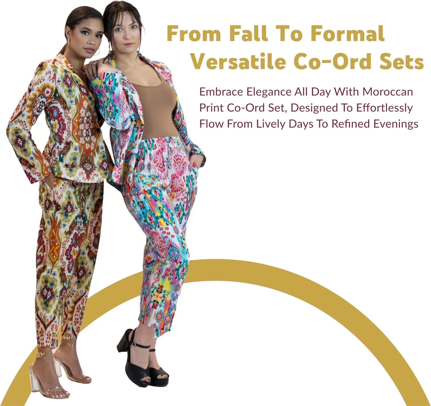 Business Casual Colorful Blazers & Pant Suits for Women Dressy with Pocket - Moroccan Print Women's Suits