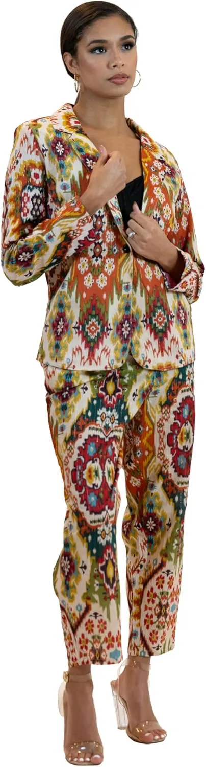 Business Casual Colorful Blazers & Pant Suits for Women Dressy with Pocket - Moroccan Print Women's Suits