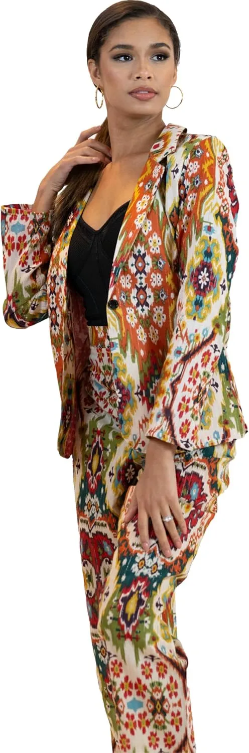 Business Casual Colorful Blazers & Pant Suits for Women Dressy with Pocket - Moroccan Print Women's Suits