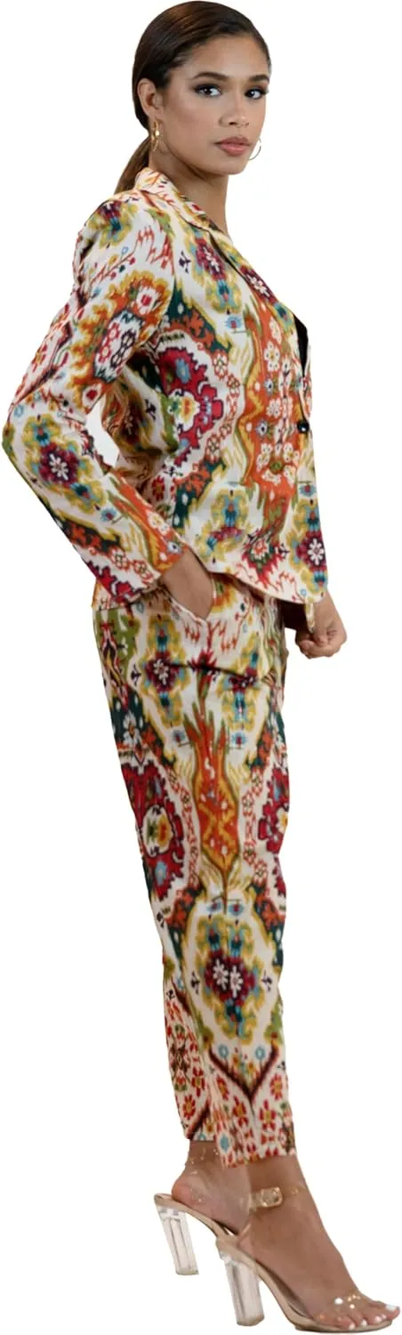 Business Casual Colorful Blazers & Pant Suits for Women Dressy with Pocket - Moroccan Print Women's Suits