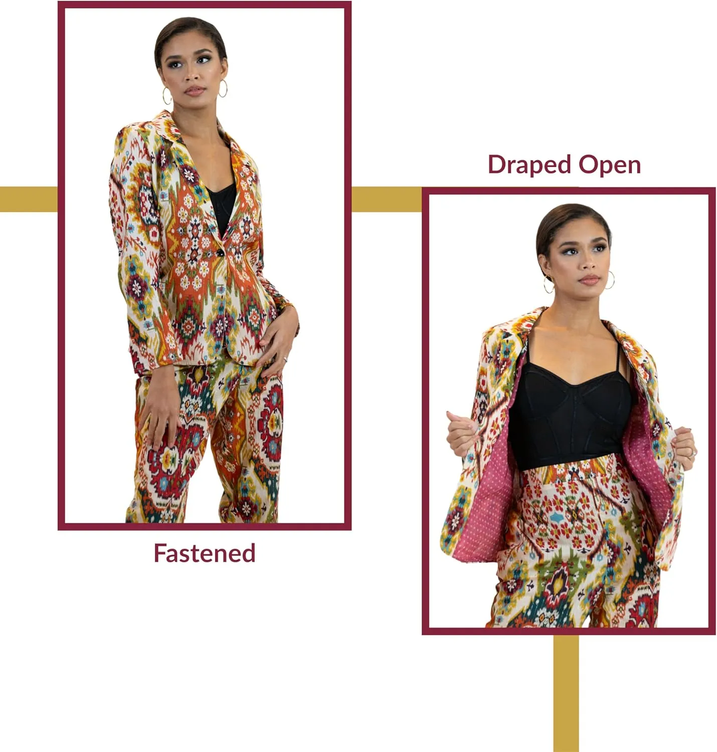 Business Casual Colorful Blazers & Pant Suits for Women Dressy with Pocket - Moroccan Print Women's Suits