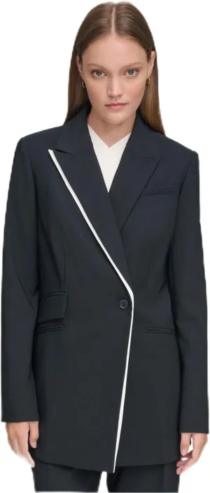 Calvin Klein Womens Asymmetrical One Button Blazer Jacket, Blue, 12