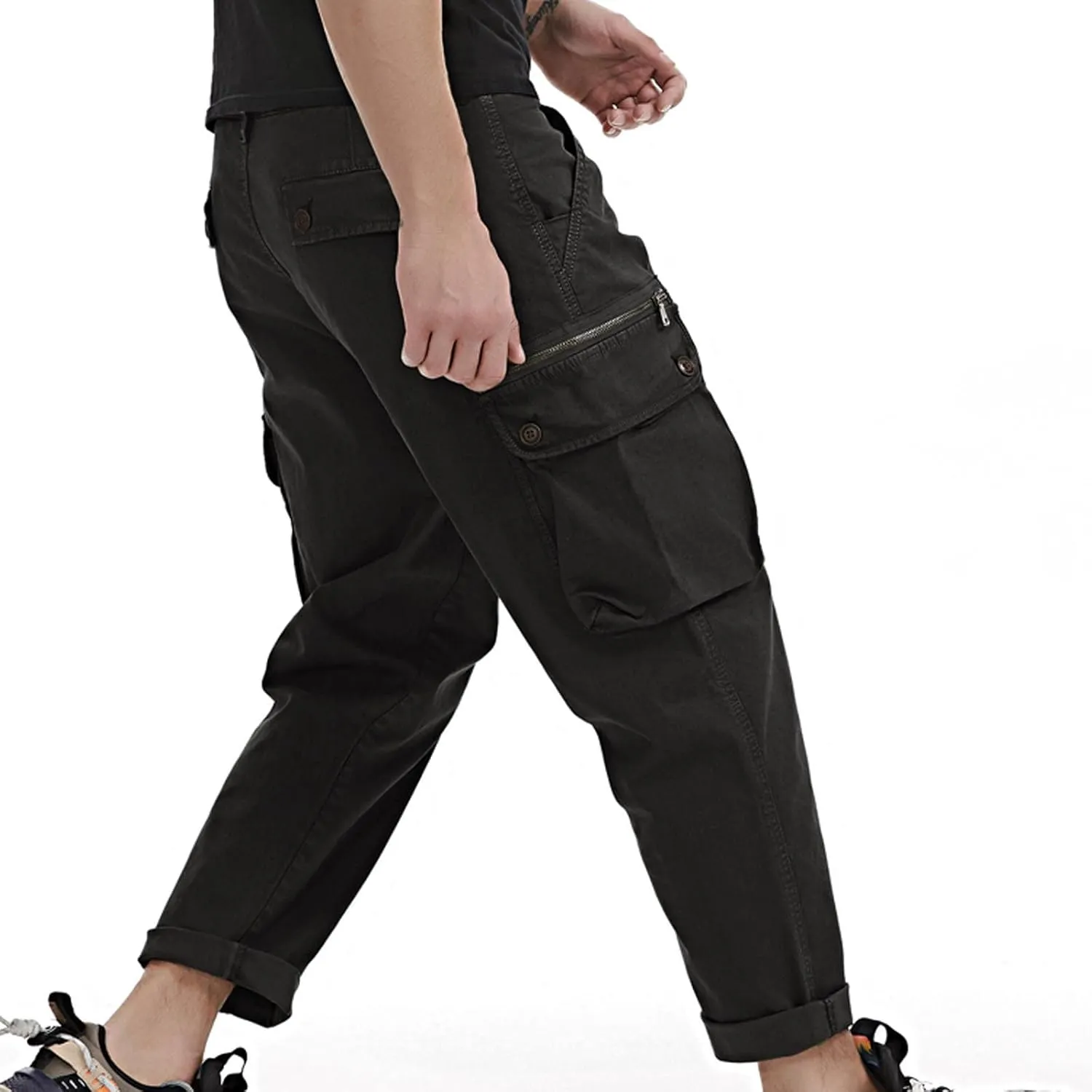 Cargo Cropped Pants Men's Tactical Hip Hop Harem Street Pants Relaxed Fit Casual Trousers Sports Functional Overalls