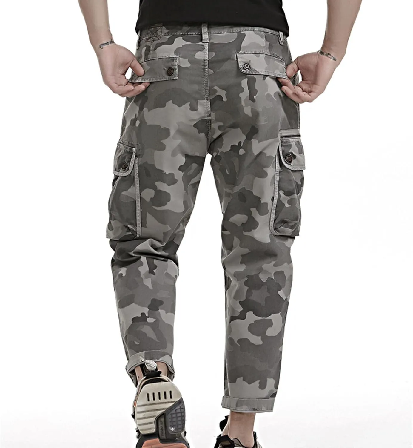 Cargo Cropped Pants Men's Tactical Hip Hop Harem Street Pants Relaxed Fit Casual Trousers Sports Functional Overalls
