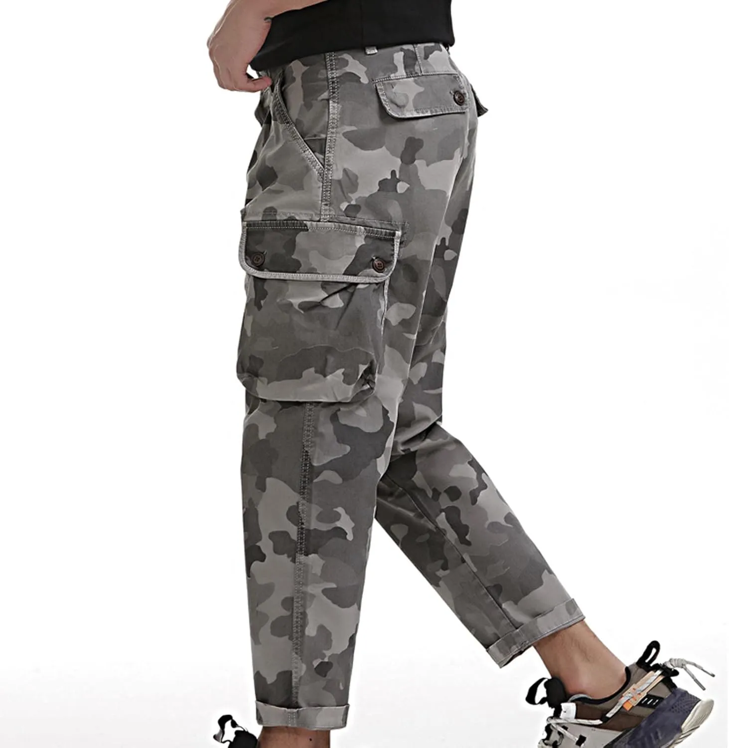 Cargo Cropped Pants Men's Tactical Hip Hop Harem Street Pants Relaxed Fit Casual Trousers Sports Functional Overalls