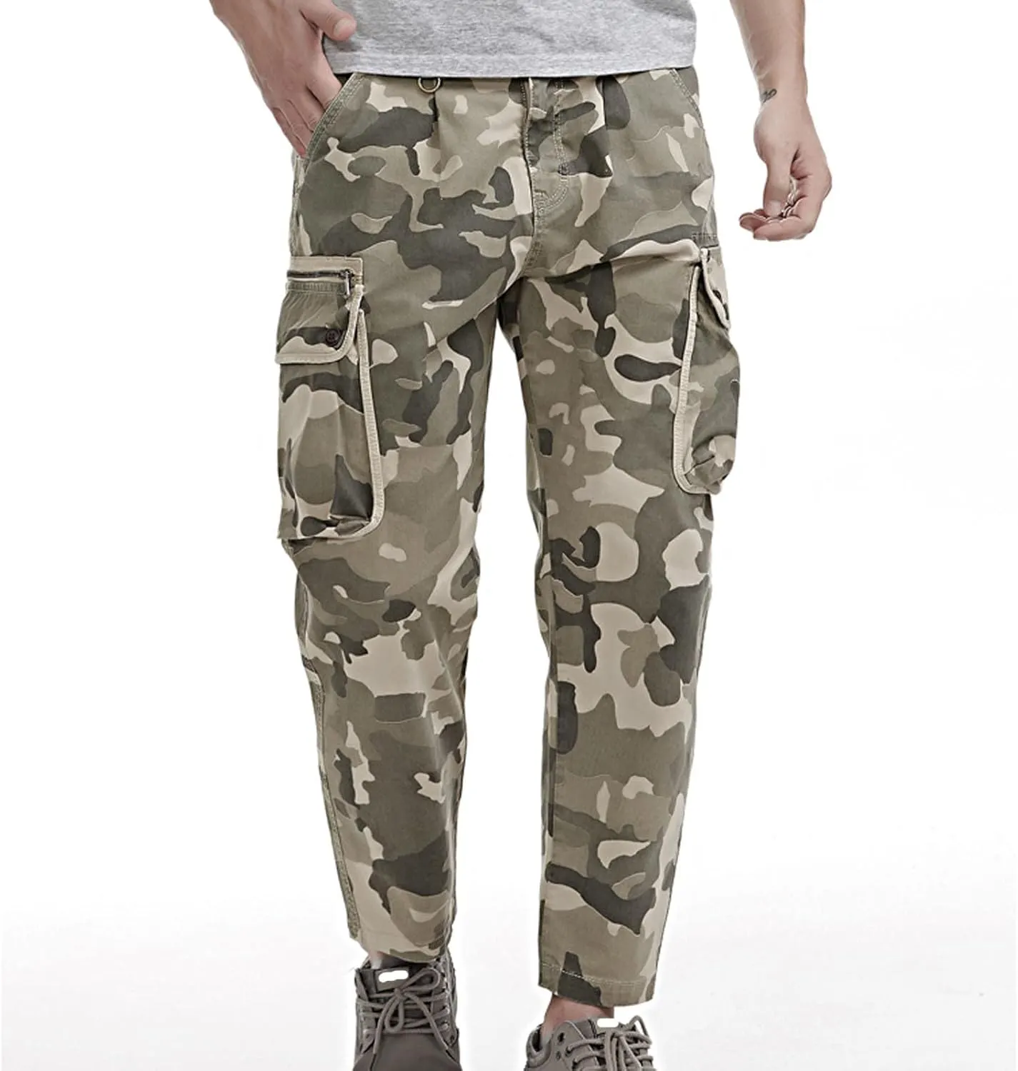 Cargo Cropped Pants Men's Tactical Hip Hop Harem Street Pants Relaxed Fit Casual Trousers Sports Functional Overalls