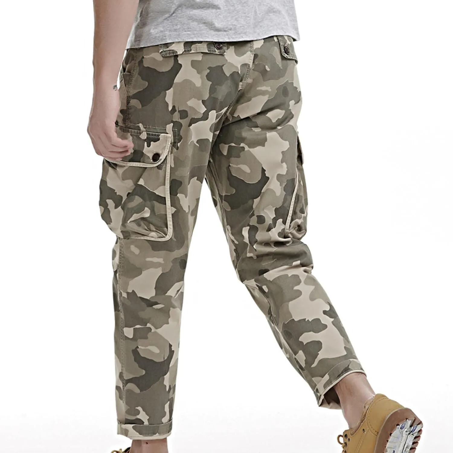 Cargo Cropped Pants Men's Tactical Hip Hop Harem Street Pants Relaxed Fit Casual Trousers Sports Functional Overalls