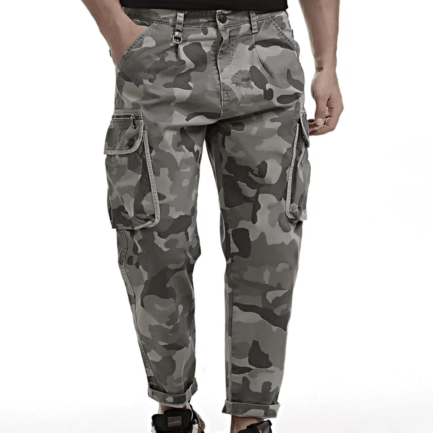 Cargo Cropped Pants Men's Tactical Hip Hop Harem Street Pants Relaxed Fit Casual Trousers Sports Functional Overalls